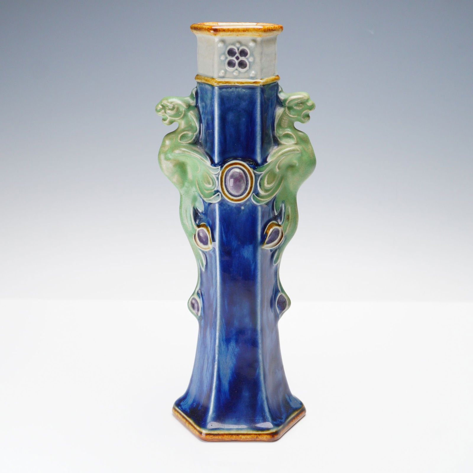 Doulton Lambeth by Francis C. Pope Stoneware Hexagonal Sleeve Vase (1 of 3)