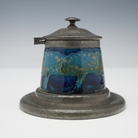 Moorcroft Pottery For Liberty & Co. Tudric Pewter Inkwell, Moonlit Blue