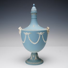 Wedgwood Blue Jasperware Lidded Urn