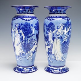 Pair of Doulton Burslem Morrisian Ware Blue and White Vases