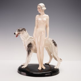 Goldscheider by Josef Lorenzl Woman with Borzoi Porcelain Figurine