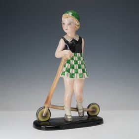 Goldscheider by Dakon Figurine, Young Girl with Scooter 7406