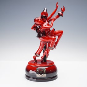 Peggy Davies Ceramics Flambe Ruby Fusion Figurine, Harlequin and Columbine