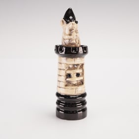 Doulton Lambeth by George Tinworth Mouse Chess Piece, Black Rook