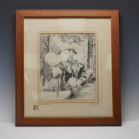 Hannah Barlow (British 1851-1916) Framed Pen on Paper, In The Pound