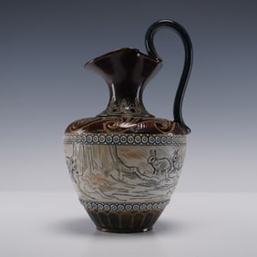 Doulton Lambeth by Hannah Barlow Stoneware Fox and Rabbit Scene Pitcher