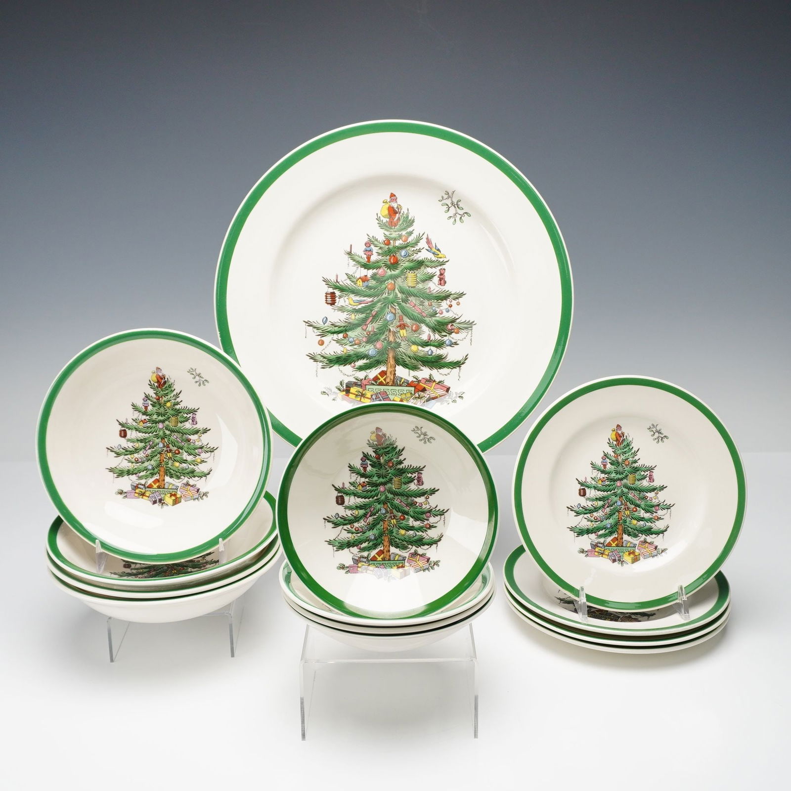13pc Spode Porcelain Christmas Tree Plates & Bowls (1 of 6)