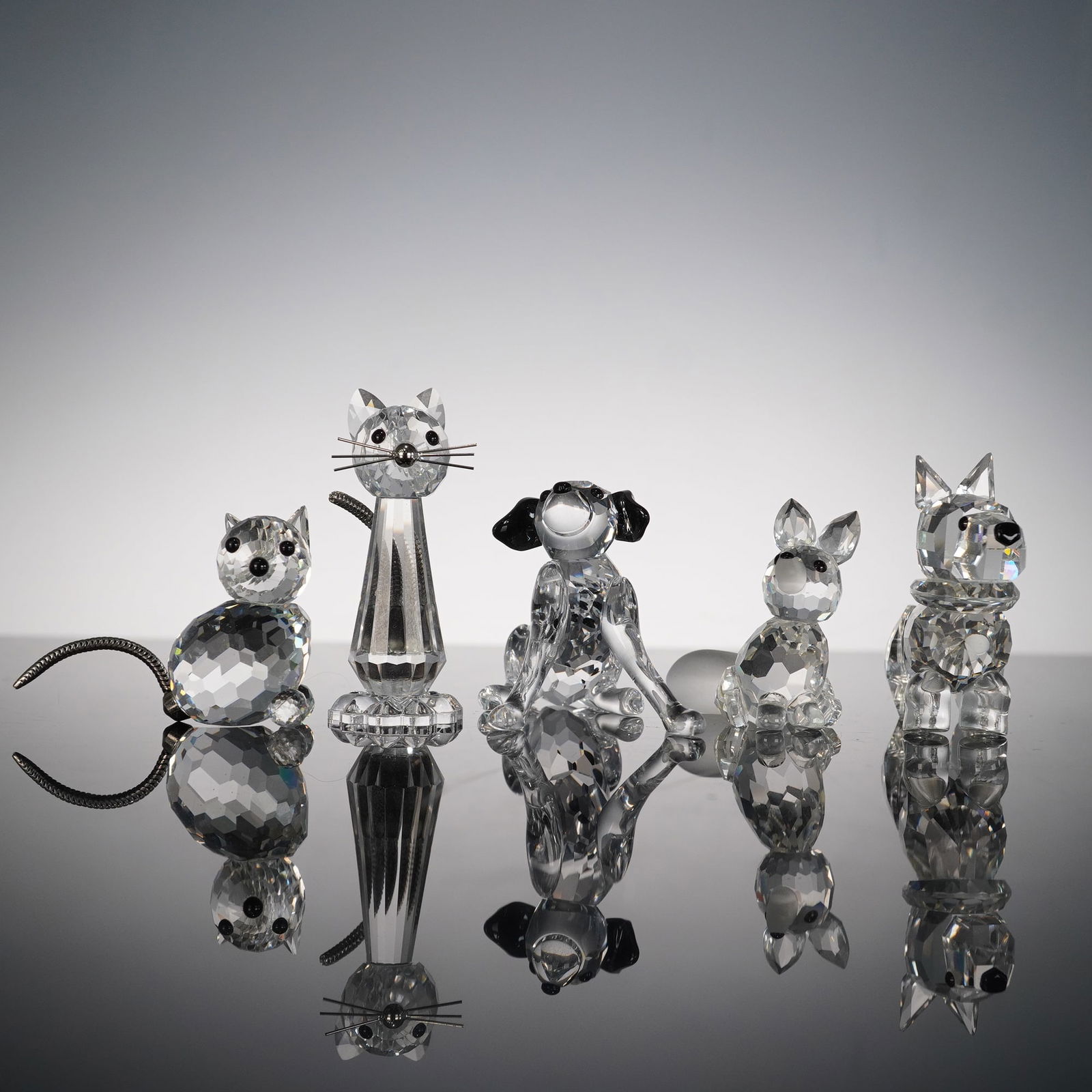 5pc Swarovski Crystal Figurines, Cats, Dogs, and Fox (1 of 3)