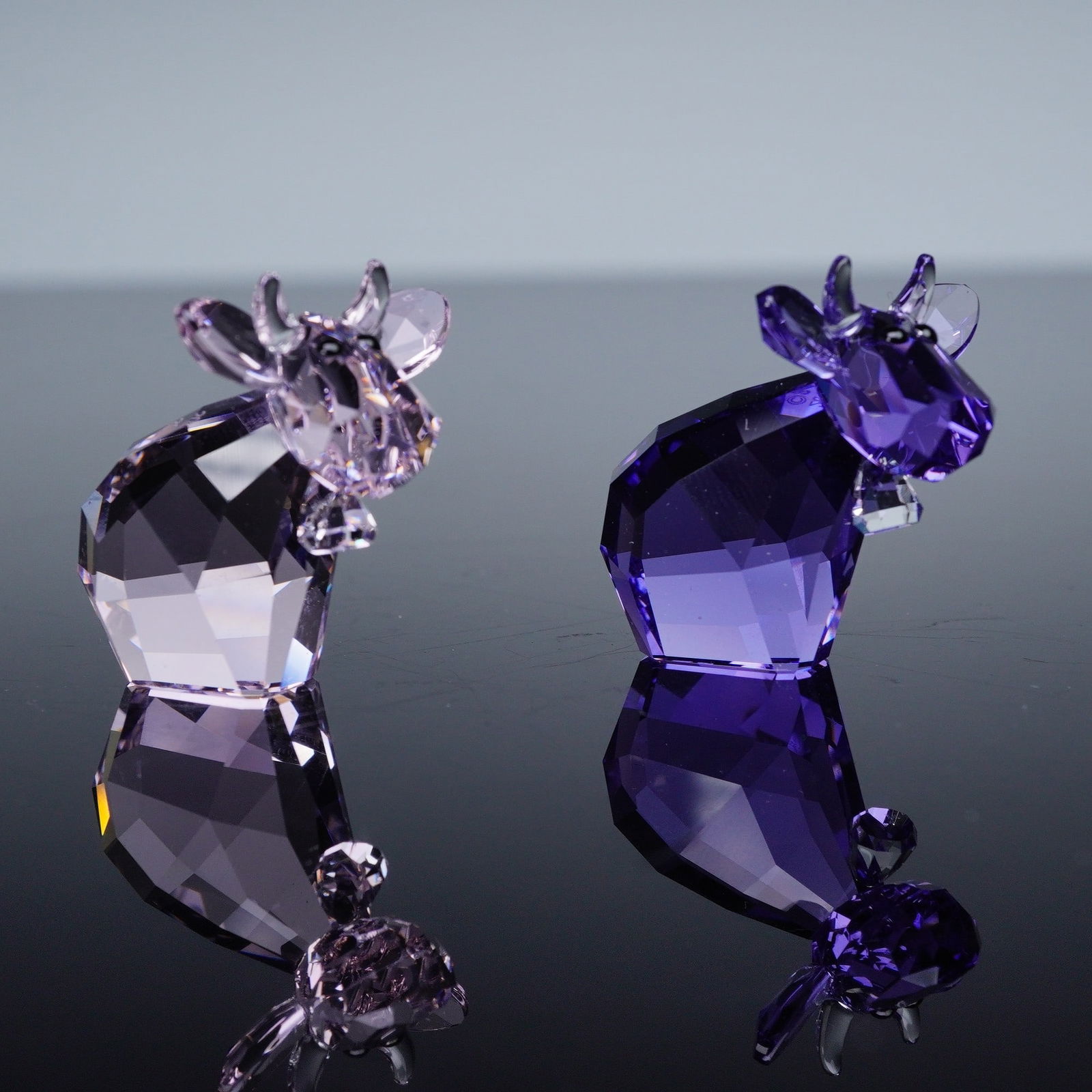 2pc Swarovski Crystal Lovlots Mini Mo Figurines, Violet, Tender Pink: Includes Swarovski Lovlot Mini Mo Tender Pink Limited Edition 2015 model 5125929 in delicate pink crystal, together with Swarovski Lovlot Mini Mo Blue Violet Limited Edition 2015 model 5125946 in deep