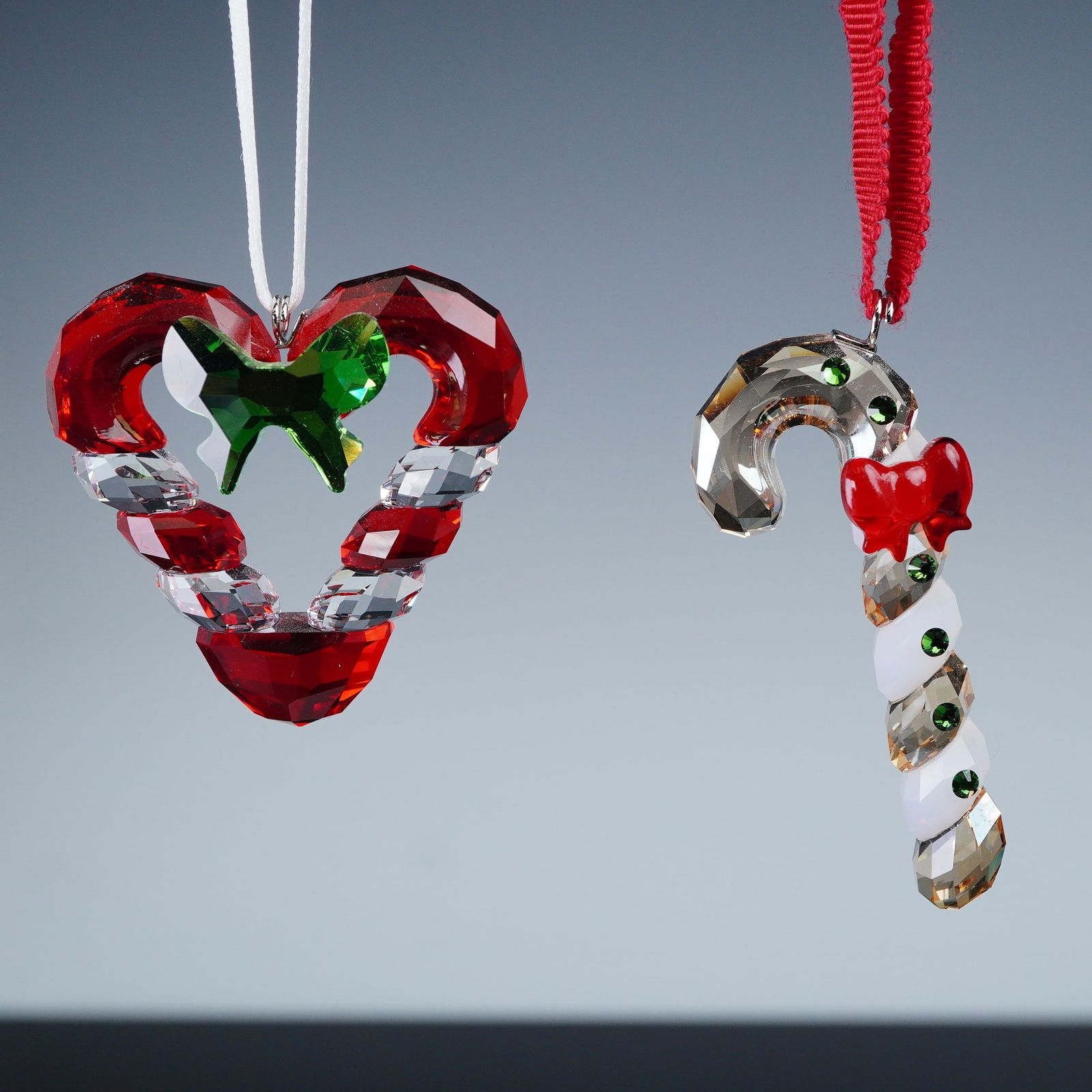2pc Swarovski Christmas Ornaments, Candy Cane Heart and Gingerbread Cane (1 of 5)