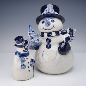 2pc The Potting Shed Deham Pottery Snowman Figurines