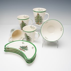 9pc Spode Porcelain Christmas Tree Dessert Set- Cups & Plates