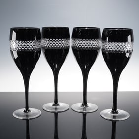 4pc John Rocha for Waterford Crystal Red Wine Glasses, Black Cut