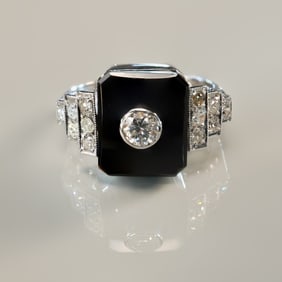 Platinum Onyx and 0.55ctw Diamond Ring