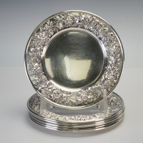 6pc S. Kirk & Son Sterling Silver Repousse Plates