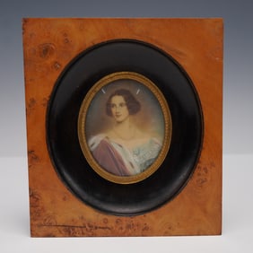 Victorian Handpainted Miniature Portrait, Signed Stieler