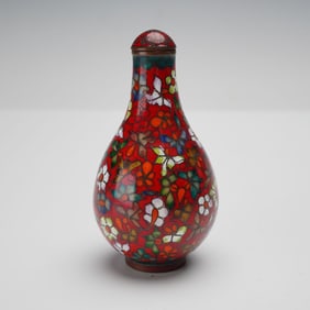 Chinese Cloisonne Red Floral Snuff Bottle