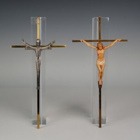 Pair of Bronze Wall Crucifixes
