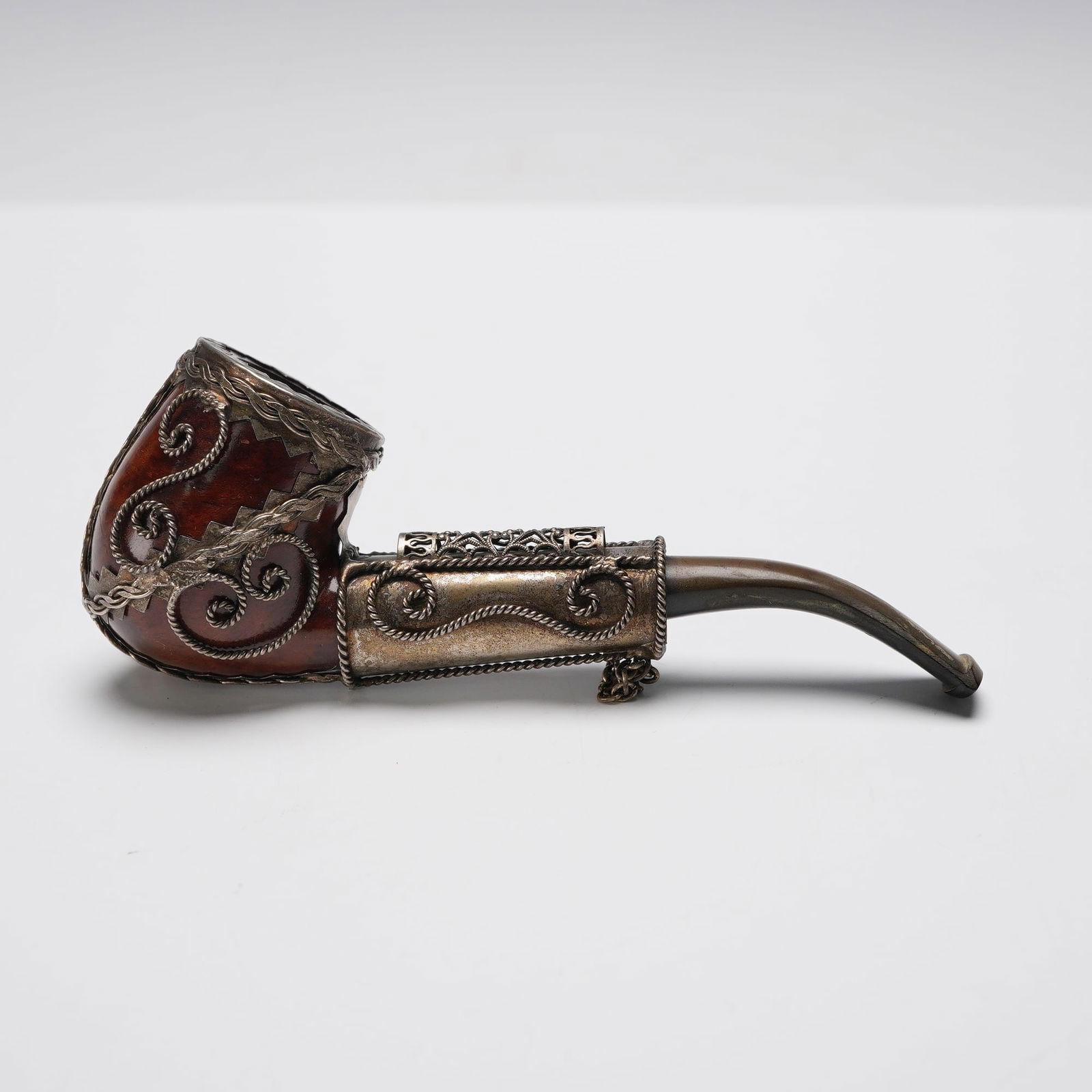 Antique German Wood Pipe with Intricate Filigree Metal Design (1 of 4)