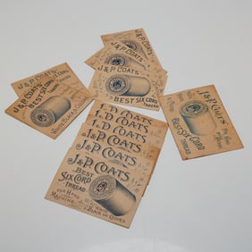 8pc Antique J&P Coats Advertising Cards, Best Six Cord Thread