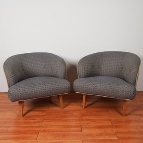 Pair of Mid Century Modern Barrel Back Lounge Chairs