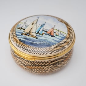 Halcyon Days Lidded Enamel Box with Sailing Boat Design