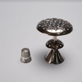 2pc Sterling Silver Thimble and Hat Pin Holder