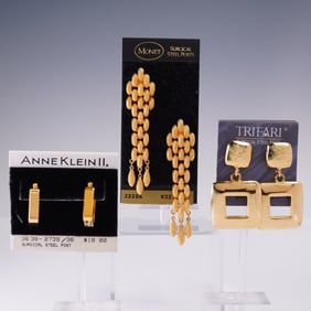 3 Pair Post Back Earring Lot Trifari Monet Anne Klein