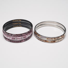 5pc Michaela Frey Pink Enamel and Brown Marbled Bangles