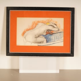 After Edgar Degas, Pastel Drawing on Paper, Woman Bathing, Signed