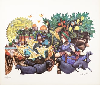 Amram Ebgi, Color Etching on Paper, David the Shepherd, Signed and Numbered