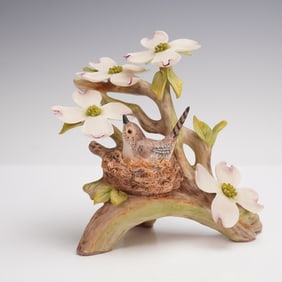 Cybis Porcelain Figurine, Wood Wren with Dogwood