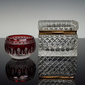 2pc Crystal Cut Bowl and Lidded Box