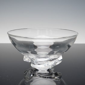 Steuben Clear Crystal Bowl on Swirl Base