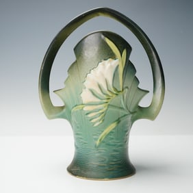 Roseville Pottery Basket Vase, Freesia