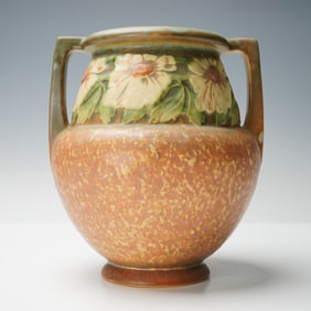 Roseville Pottery Handled Vase, Dahlrose