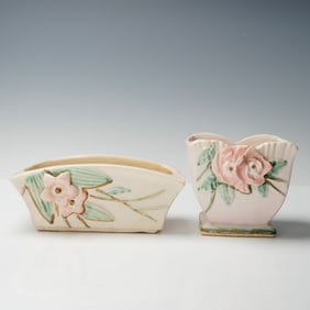 2pc McCoy Pottery Planters, Wild Rose