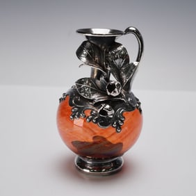 King Solomon Finds Sterling Overlay Art Glass Pitcher