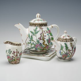 4pc Coalport Indian Tree Teapot, Creamer, Personal Teapot, & Hot Plate
