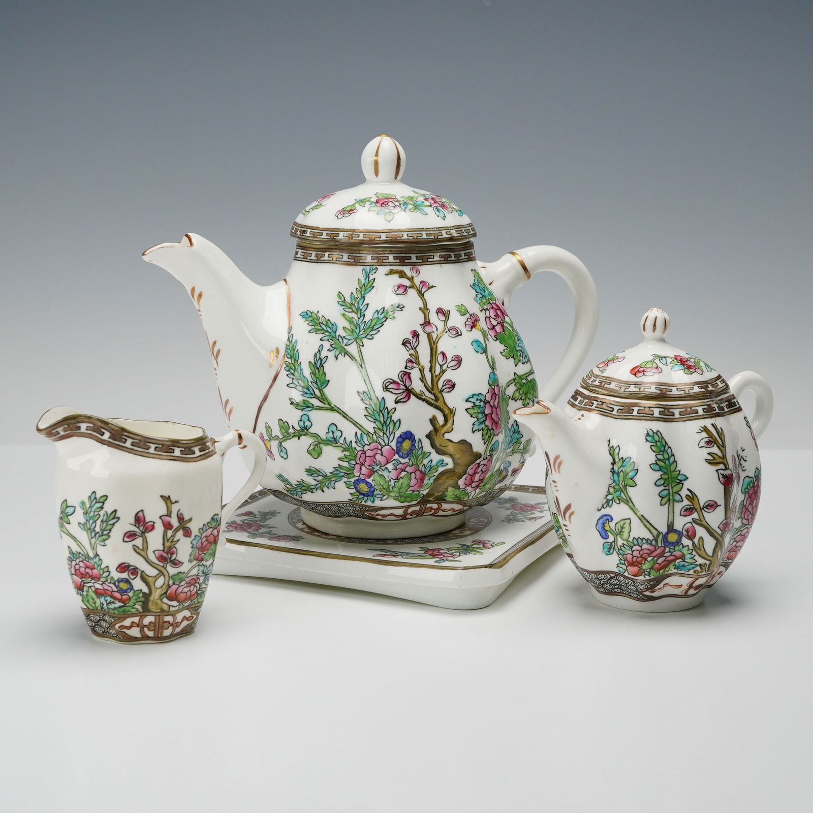 4pc Coalport Indian Tree Teapot, Creamer, Personal Teapot, & Hot Plate (1 of 6)