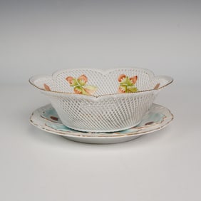 2pc French Porcelain Oyster Plate and Romanian Reticulated Bowl