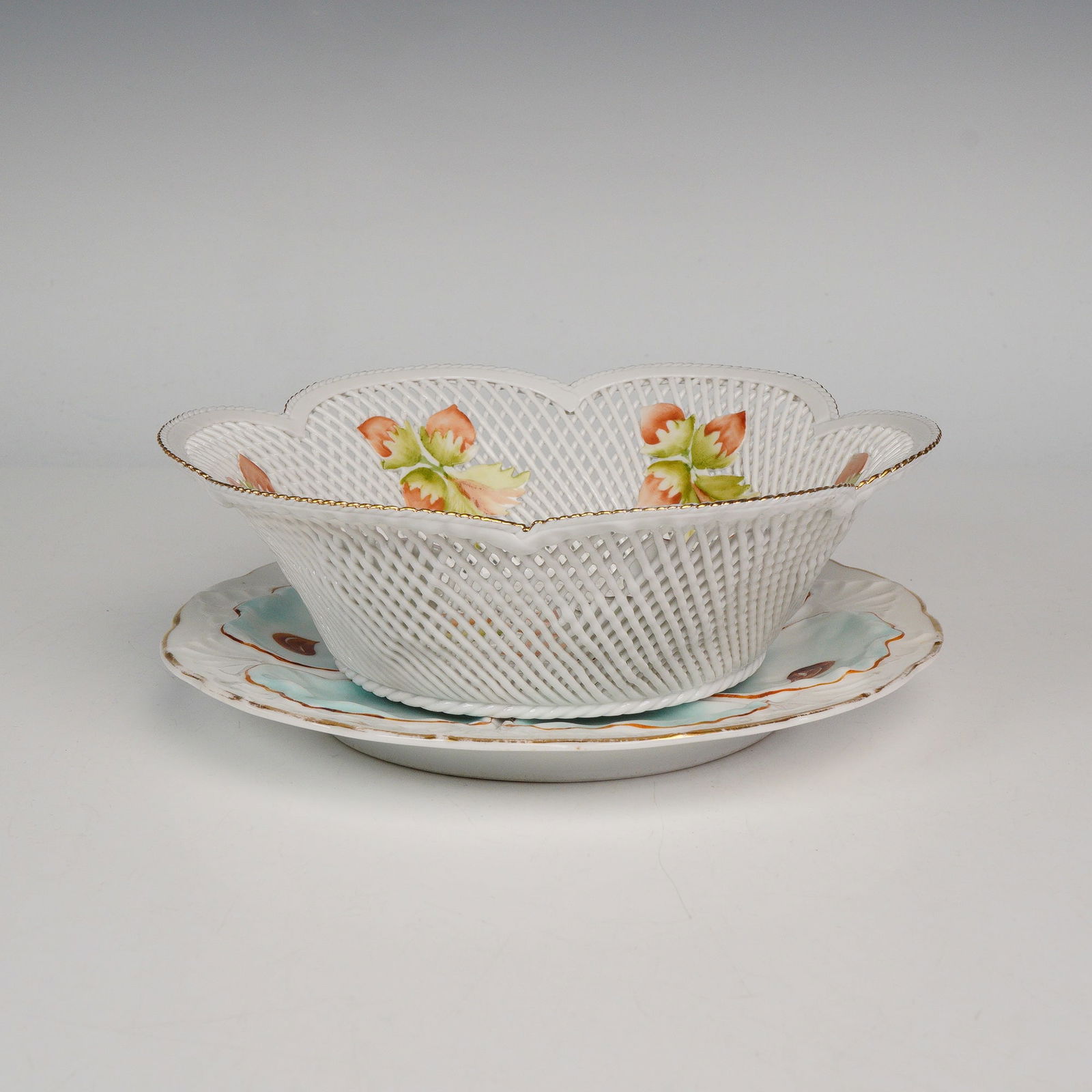 2pc French Porcelain Oyster Plate and Romanian Reticulated Bowl (1 of 4)