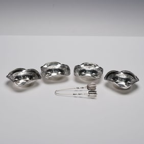 4pc Dulin & Martin Co Sterling Silver Miniature Bowls with Tongs