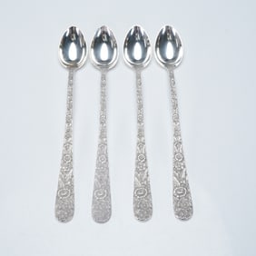 4pc S. Kirk & Son Sterling Silver Repousse Tea Spoons