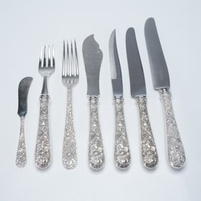 7pc S. Kirk & Son Sterling Silver Repousse Flatware- Knives and Forks