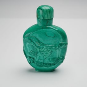 Chinese Carved Malachite Bird Design Snuff Bottle