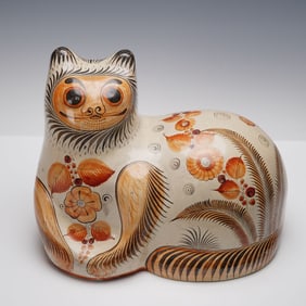 Tonala Mexico Large Folk Art Pottery Cat Figurine