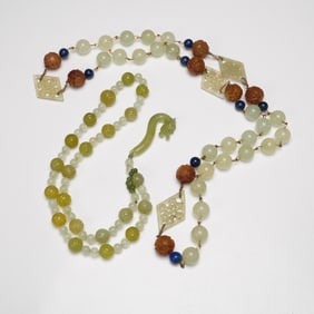 2pc Asian Carved Jade Necklaces