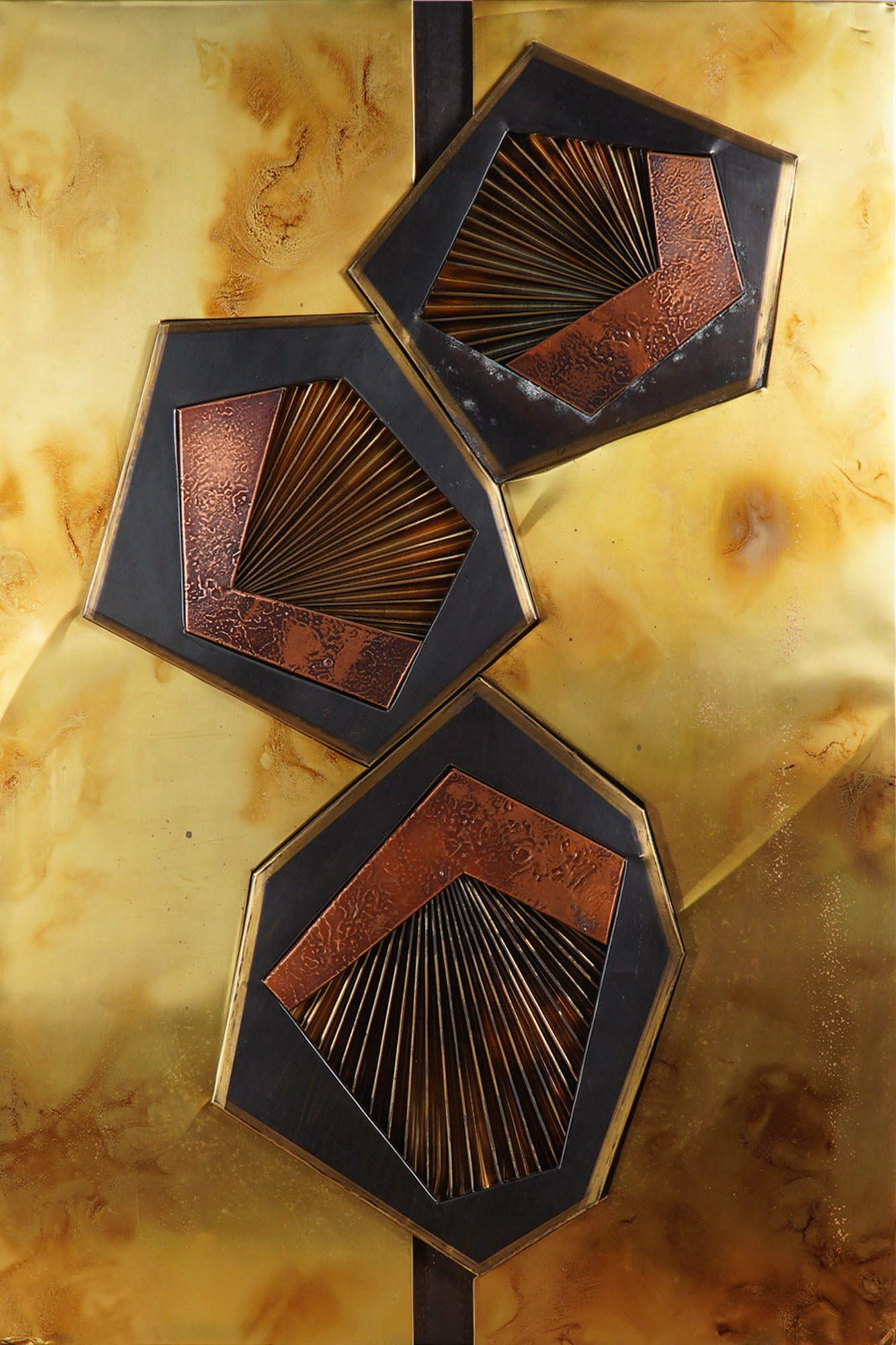Style of Stephen Chun, Mid Century Modern Brass & Copper Wall Sculpture (1 of 6)
