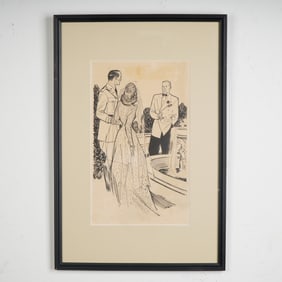 Wayne Hall, Original Ink Drawing on Paper, Love Story, Signed